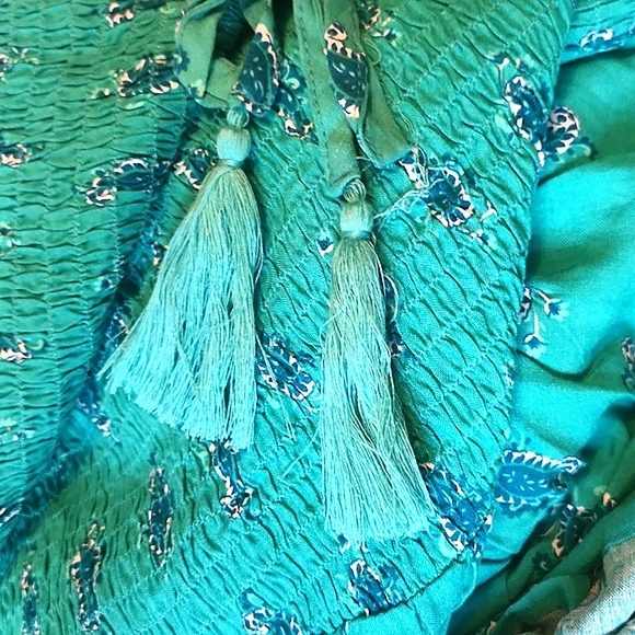 BOHO ☆ GYPSY ☆ TEAL ☆  TASSLE TRIM ☆ MAXI DRESS ☆ 3x [22/24] ☆ NWT - Picture 7 of 12